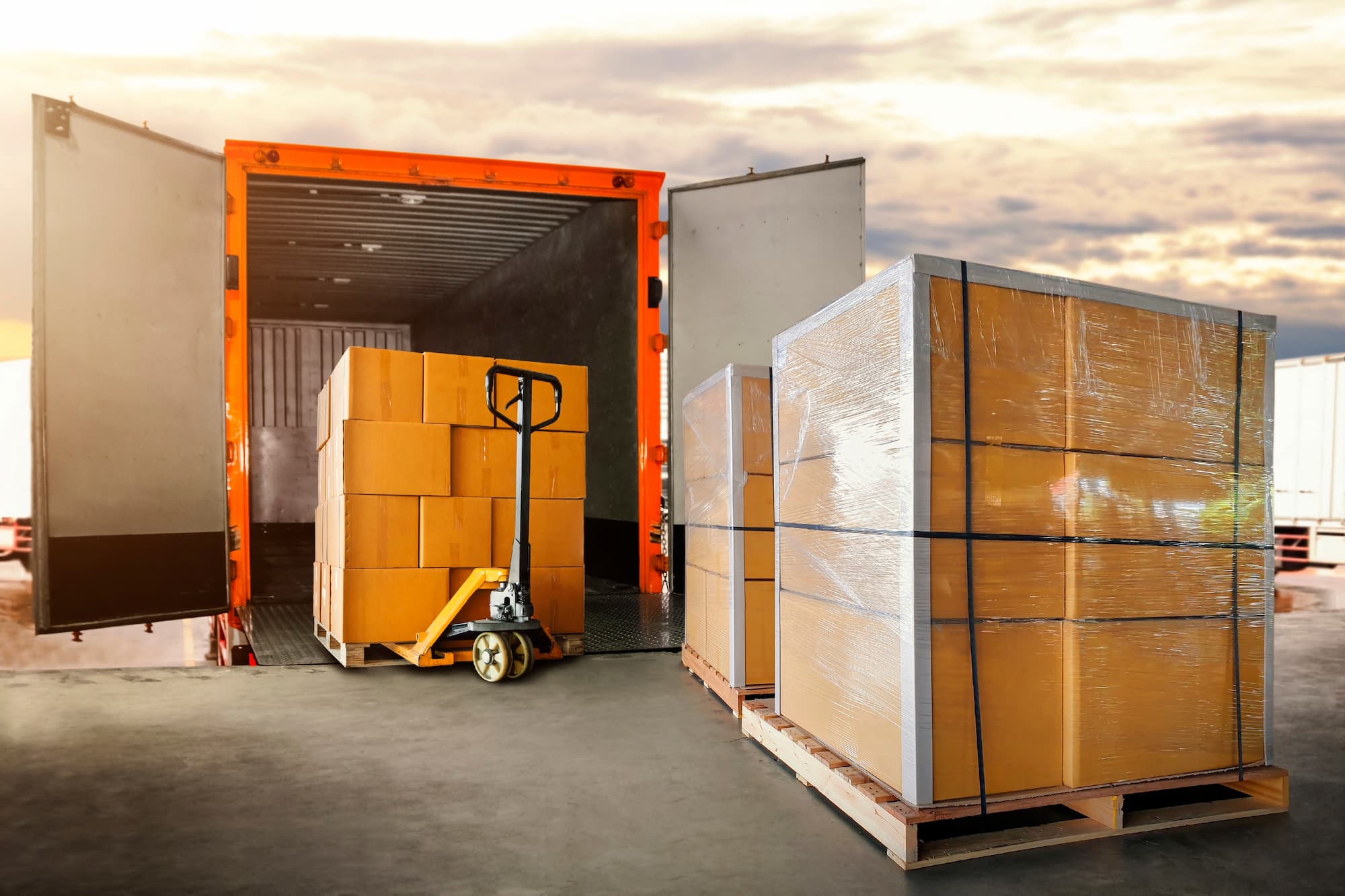 trucks being loaded with pallets very well packed