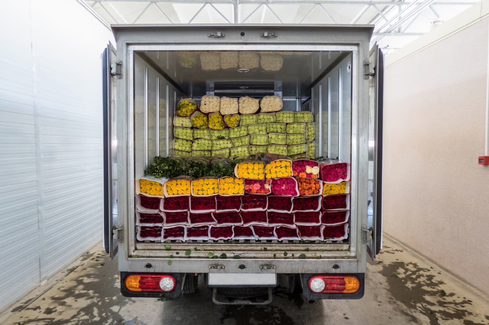 truck full with fresh cut flowers